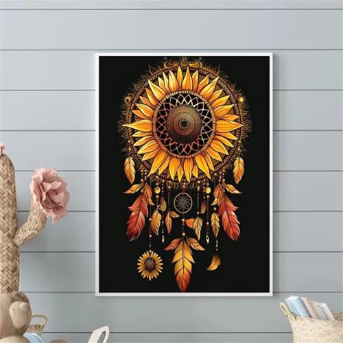 Sonnenblumenkunst Malen Nach Zahlen Erwachsene,DIY Framed DIY Handgemalt Ölgemälde Leinwand Kits Mit Pinsels und Acrylfarbe Als Geschenke und Heimdekoration 55x70cm von ditlvy