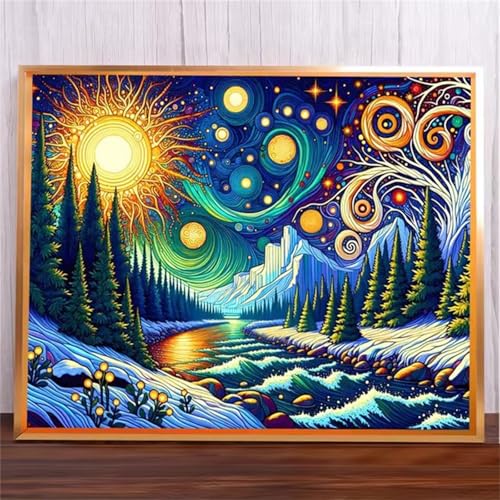 Sonnenlandschaft Malen Nach Zahlen Erwachsene,DIY Framed DIY Handgemalt Ölgemälde Leinwand Kits Mit Pinsels und Acrylfarbe Als Geschenke und Heimdekoration 45x60cm von ditlvy