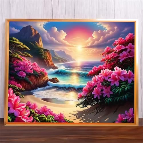 Strandlandschaft Malen Nach Zahlen Erwachsene,Without Framed DIY Handgemalt Ölgemälde Leinwand Kits Mit Pinsels und Acrylfarbe Als Geschenke und Heimdekoration 45x60cm von ditlvy