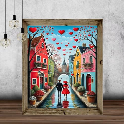 Straßenpaar Malen Nach Zahlen Erwachsene,DIY Framed DIY Handgemalt Ölgemälde Leinwand Kits Mit Pinsels und Acrylfarbe Als Geschenke und Heimdekoration 30x40cm von ditlvy