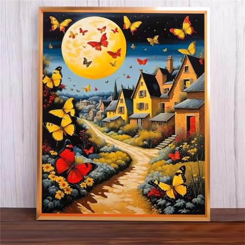 Straßenschmetterlinge Malen Nach Zahlen Erwachsene,DIY Framed DIY Handgemalt Ölgemälde Leinwand Kits Mit Pinsels und Acrylfarbe Als Geschenke und Heimdekoration 45x60cm von ditlvy