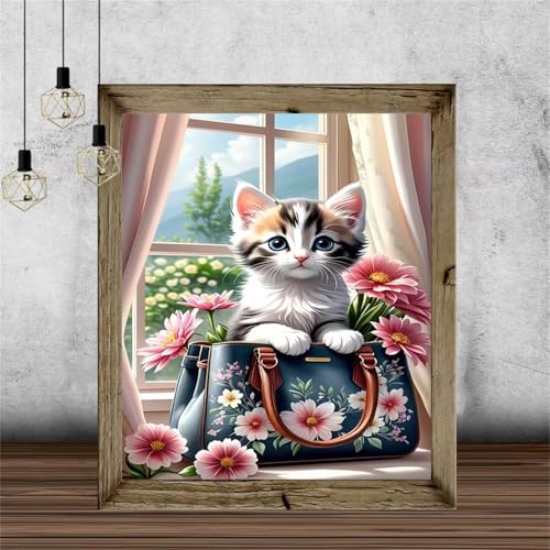 Süße Katze Malen Nach Zahlen Erwachsene,DIY Framed DIY Handgemalt Ölgemälde Leinwand Kits Mit Pinsels und Acrylfarbe Als Geschenke und Heimdekoration 50x65cm von ditlvy