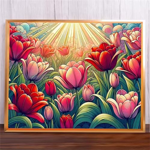 Tulpen Malen Nach Zahlen Erwachsene,DIY Framed DIY Handgemalt Ölgemälde Leinwand Kits Mit Pinsels und Acrylfarbe Als Geschenke und Heimdekoration 30x40cm von ditlvy