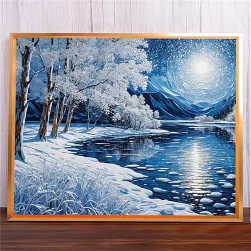 Verschneite Landschaft Malen Nach Zahlen Erwachsene,DIY Framed DIY Handgemalt Ölgemälde Leinwand Kits Mit Pinsels und Acrylfarbe Als Geschenke und Heimdekoration 30x40cm von ditlvy