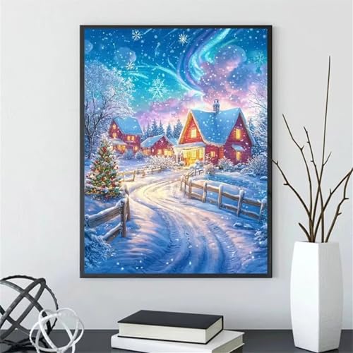 Verschneite Landschaft Malen Nach Zahlen Erwachsene,DIY Framed DIY Handgemalt Ölgemälde Leinwand Kits Mit Pinsels und Acrylfarbe Als Geschenke und Heimdekoration 55x70cm von ditlvy