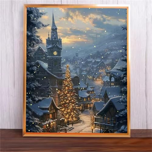 Weihnachtsstraßenszene Malen Nach Zahlen Erwachsene,Without Framed DIY Handgemalt Ölgemälde Leinwand Kits Mit Pinsels und Acrylfarbe Als Geschenke und Heimdekoration 40x50cm von ditlvy