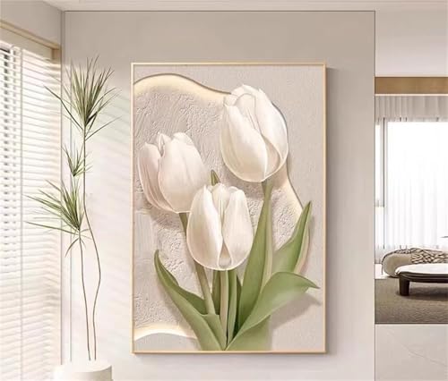 Weiße Tulpen Malen Nach Zahlen Erwachsene,Without Framed DIY Handgemalt Ölgemälde Leinwand Kits Mit Pinsels und Acrylfarbe Als Geschenke und Heimdekoration 55x70cm von ditlvy