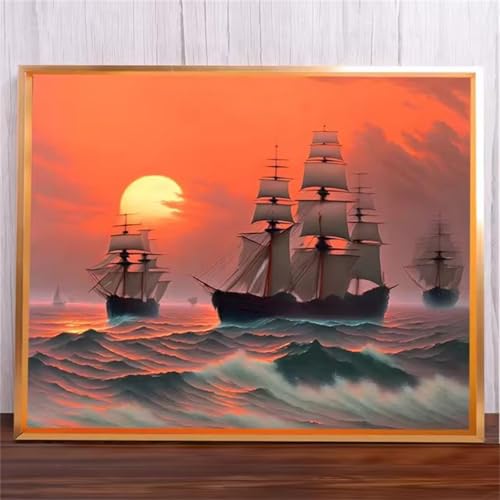 Wellensegelboot Malen Nach Zahlen Erwachsene,DIY Framed DIY Handgemalt Ölgemälde Leinwand Kits Mit Pinsels und Acrylfarbe Als Geschenke und Heimdekoration 40x50cm von ditlvy