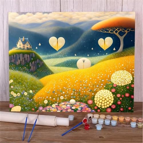 Wiesenblick Malen Nach Zahlen Erwachsene,DIY Framed DIY Handgemalt Ölgemälde Leinwand Kits Mit Pinsels und Acrylfarbe Als Geschenke und Heimdekoration 45x60cm von ditlvy