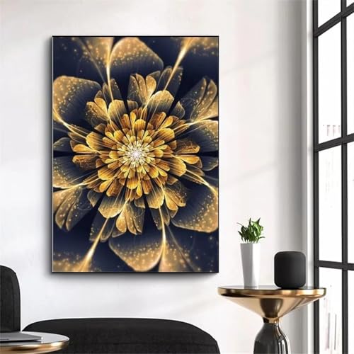 ditlvy 5D Diamond Painting Erwachsene Kits Abstrakte goldene Blume DIY Diamond Painting Bilder Round Drill für Kinder Erwachsene Home Wand Décor 50x70cm von ditlvy