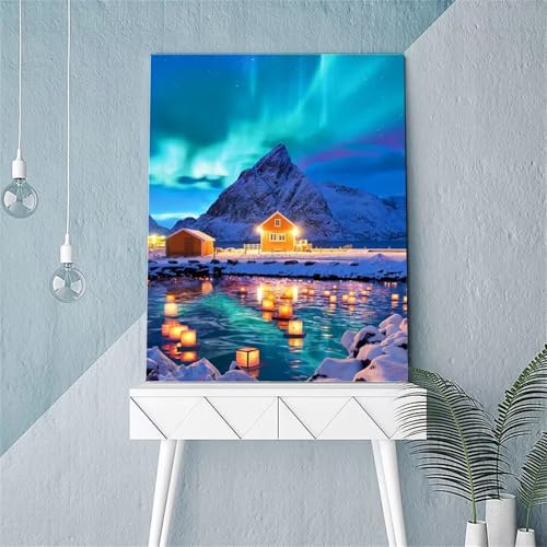 ditlvy 5D Diamond Painting Erwachsene Kits Aurora Blue Lake DIY Diamond Painting Bilder Round Drill für Kinder Erwachsene Home Wand Décor 100x130cm von ditlvy