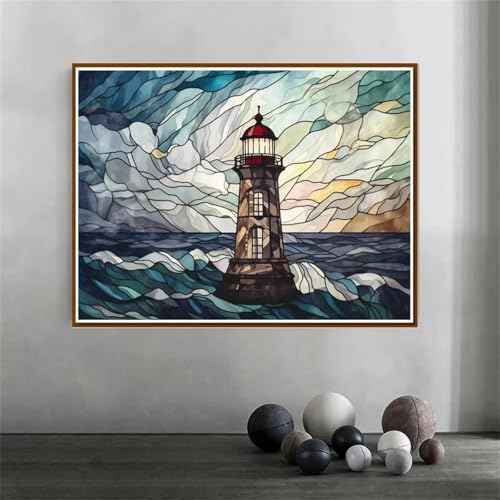 ditlvy 5D Diamond Painting Erwachsene Kits Leuchtturm mit abstrakter Welle DIY Diamond Painting Bilder Round Drill für Kinder Erwachsene Home Wand Décor 25x45cm von ditlvy