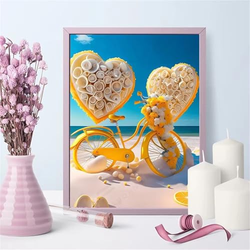 ditlvy 5D Diamond Painting Erwachsene Kits Strand Gelbes Fahrrad DIY Diamond Painting Bilder Round Drill für Kinder Erwachsene Home Wand Décor 25x45cm von ditlvy