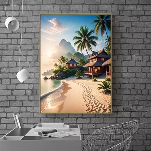 ditlvy 5D Diamond Painting Erwachsene Kits Strand Holzhaus DIY Diamond Painting Bilder Round Drill für Kinder Erwachsene Home Wand Décor 60x80cm von ditlvy