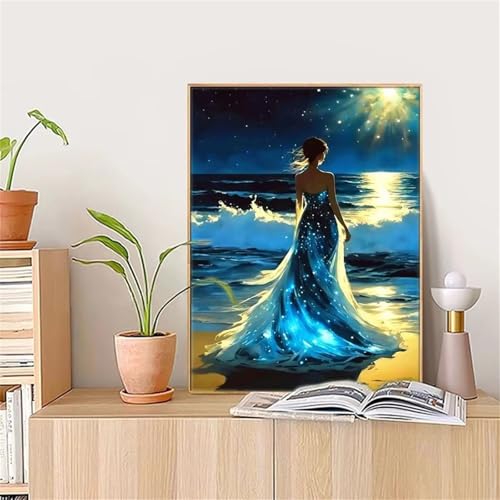 ditlvy 5D Diamond Painting Erwachsene Kits Strandfrau DIY Diamond Painting Bilder Round Drill für Kinder Erwachsene Home Wand Décor 50x70cm von ditlvy