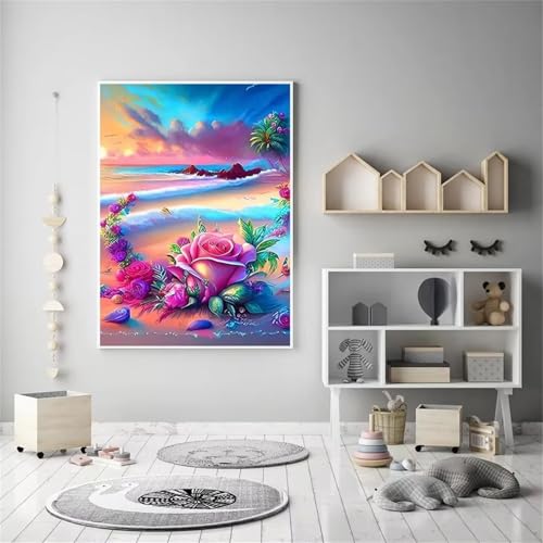 ditlvy 5D Diamond Painting Erwachsene Kits Strandwellen Rose DIY Diamond Painting Bilder Round Drill für Kinder Erwachsene Home Wand Décor 25x45cm von ditlvy