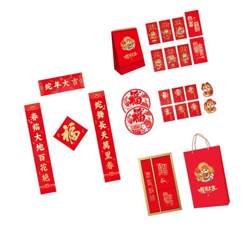 Traditionelles chinesisches Neujahrsdekor-Set mit Schlangenmotiven, Geldumschlägen und Glücks-Charakter-Symbol von divuukyi