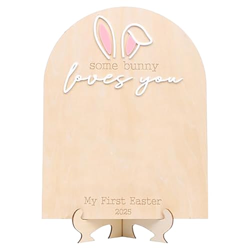 divuukyi Holzbrett mit Aufschrift "Easters Footprint Keepsakes" für Babys erste Ostermeilensteine, Holzschild und Kinderzimmer-Tischdekoration von divuukyi