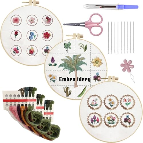 divuukyi Stickset, Blumenkreuze, Stickerei-Set, Stickerei-Starter-Kits mit Blumenmuster, Stickerei-Set von divuukyi