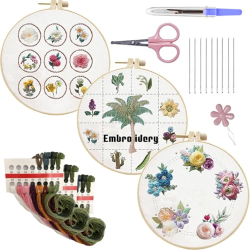 divuukyi Stickset, Blumenkreuze, Stickerei-Set, Stickerei-Starter-Kits mit Blumenmuster, Stickerei-Set von divuukyi