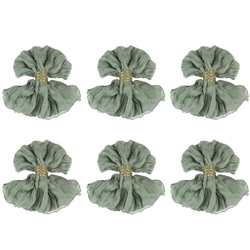 diwedaso 6 Teile/Satz Faltig Polyester Cheesecloth Tischsets Elegante Party Dekoration Platz Plissee Bali Gaze Einfarbig Servietten , erbsengrün von diwedaso