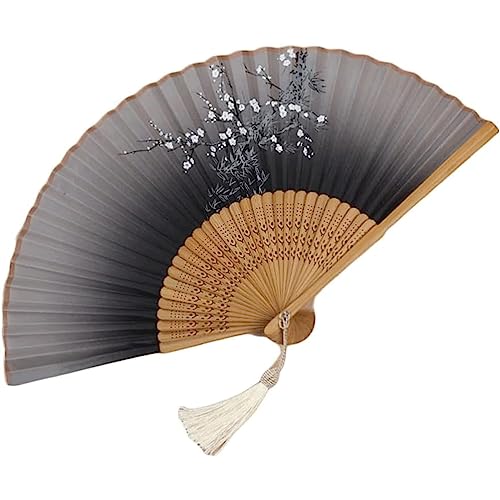 Handfächer, Handfächer im klassischen Stil mit schwarzem Blumenmuster, tragbarer japanischer Faltfächer mit Quasten, chinesischer Fächer for Tanzen/Cosplay/Hochzeit, kühl im Sommer(B) von djgkENVQ