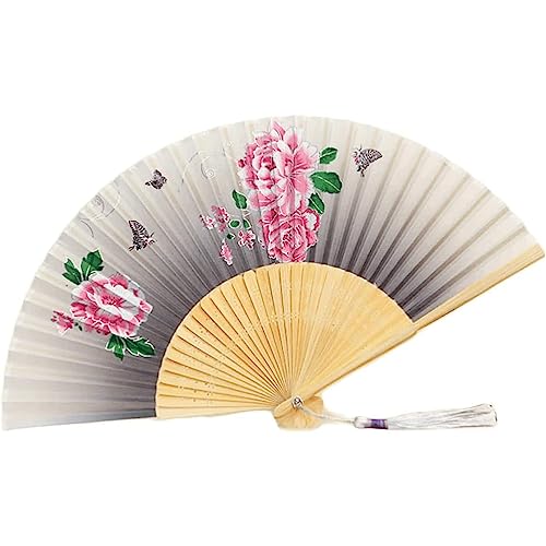 Handfächer, Handfächer im klassischen Stil mit zartem Blumenmuster, eleganter japanischer Faltfächer mit Quasten, chinesischer Fächer for Tanzen/Cosplay/zur Hochzeit, kühl im Sommer(B) von djgkENVQ