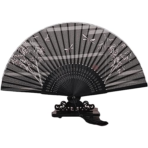 Handfächer, Handfächer im klassischen Stil mit zartem Muster, eleganter japanischer Faltfächer mit Quasten, chinesischer Fächer for Tanzen/Cosplay/zur Hochzeit, cool im Sommer(Black) von djgkENVQ