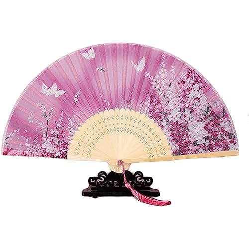 Handfächer, Handfächer im klassischen Stil mit zartem Muster, eleganter japanischer Faltfächer mit Quasten, chinesischer Fächer for Tanzen/Cosplay/zur Hochzeit, cool im Sommer(Pink) von djgkENVQ