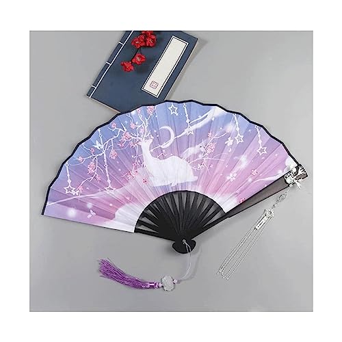 Handfächer, Lila Handfächer im klassischen Stil, chinesischer Fächer for Tanzen/Cosplay/Hochzeit/Party-Requisiten-Dekoration, tragbarer japanischer Faltfächer, kühl im Sommer(B) von djgkENVQ