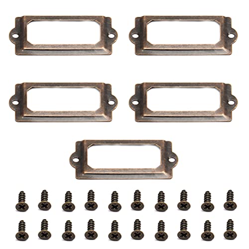 Metall-Etikettenhalter, 5 Stück Etikettenhalter aus Metall, 2,76 x 1,30 Zoll (L x B), Etikettenrahmen for Namenskarten mit M2,5 x 8 mm Befestigungsschrauben for Büro, Bibliothek, Aktenschrank, Möbel, von djgkENVQ