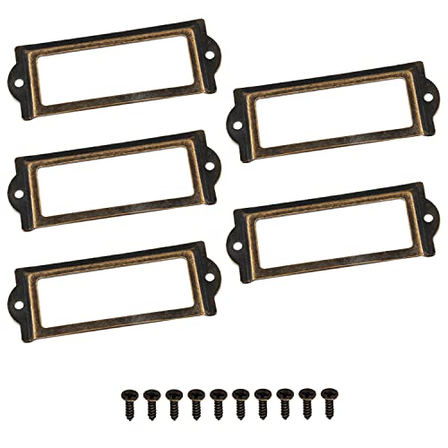 Metall-Etikettenhalter, 5 Stück Etikettenhalter aus Metall, 8,3 x 3 cm (L x B), Etikettenrahmen for Namenskarten mit M2,5 x 8 mm Befestigungsschrauben for Büro, Bibliothek, Aktenschrank, Möbel, Schubl von djgkENVQ