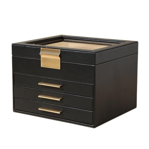 Schmuckkästchen, Schmuckaufbewahrung Vierschichtige Schmuckaufbewahrungsbox Halskette Ohrringe Ohrringe Exquisite Schmuckschatulle Goldschublade Schmuckschatulle Schmuckaufbewahrungsbox(Black) von djgkENVQ