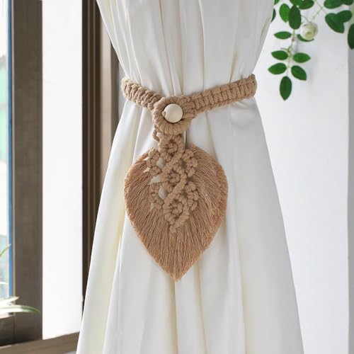 Vorhang-Halterungen, 2er-Pack Vorhang-Raffhalter im Boho-Stil mit gewebten Quasten und Blättern, Raffhalter for Vorhänge, elegante dekorative Vorhanghalter, Vorhangbänder, dekoratives Seil, schwarz(Br von djgkENVQ