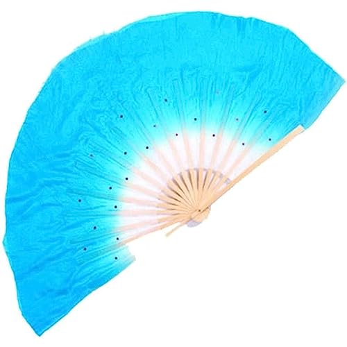 djgkENVQ Handfächer, Handfächer im klassischen Stil aus Seidenmaterial, doppelseitiger Faltfächer for Dekorieren von Tanz-/Cosplay-/Hochzeits-/Party-Requisiten, kühlender Tanzfächer im Sommer.(Blue) von djgkENVQ