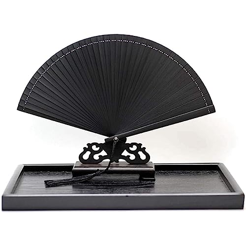 Handfächer, Handfächer im klassischen Stil in Volltonfarbe, chinesischer Fächer mit Quaste, japanischer Faltfächer for Tanzen/Cosplay/Hochzeit, for kühle Wanddekoration im Sommer(Black) von djgkENVQ