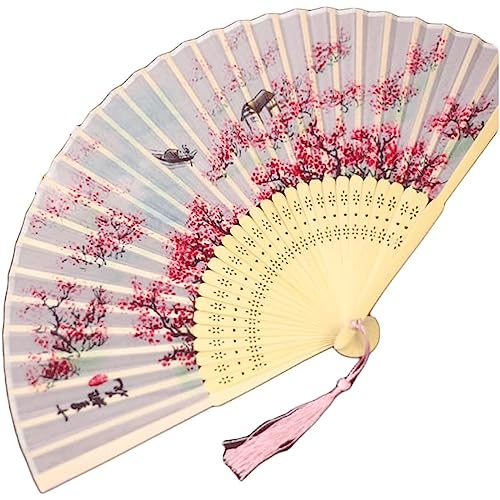 Handfächer, Handfächer im klassischen Stil mit zartem Blumenmuster, eleganter japanischer Faltfächer mit Quasten, chinesischer Fächer for Tanzen/Cosplay/zur Hochzeit, kühl im Sommer(A) von djgkENVQ