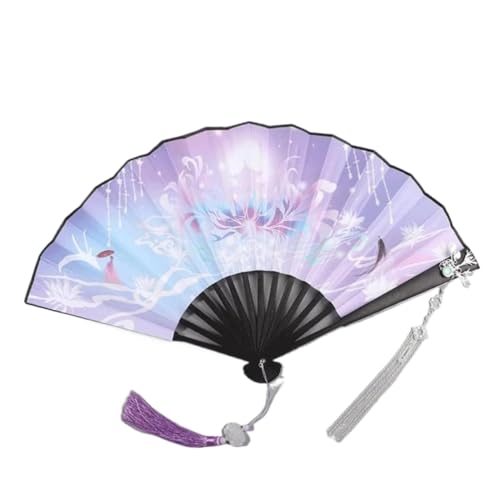 Handfächer, Lila Handfächer im klassischen Stil, chinesischer Fächer for Tanzen/Cosplay/Hochzeit/Party-Requisiten-Dekoration, tragbarer japanischer Faltfächer, kühl im Sommer(D) von djgkENVQ