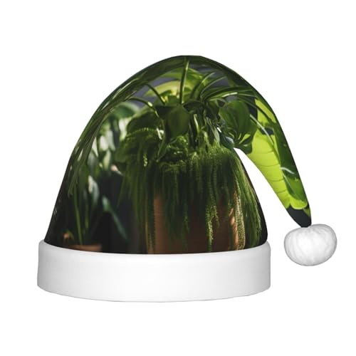 dkkuvt Monstera Deliciosa Bananen-Palmen-Druck, festlicher Spaß, Unisex, Weihnachtsmütze, für die meisten Weihnachtsfeiern, Urlaubsbedarf, Weihnachtsmützen von dkkuvt