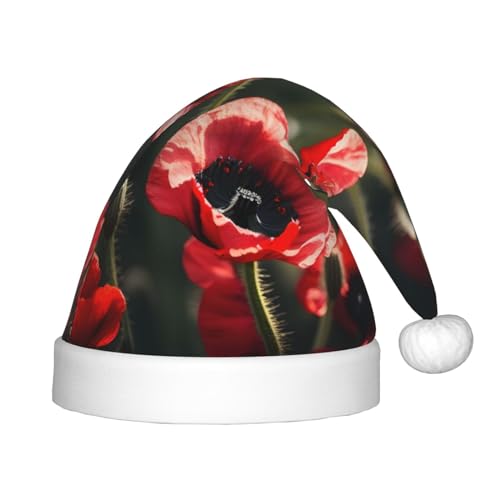 dkkuvt Schöner roter Mohnblumen-Druck, festlicher Spaß, Unisex, Weihnachtsmütze, für die meisten Weihnachtsfeiern, Urlaubsbedarf, Weihnachtsmütze von dkkuvt