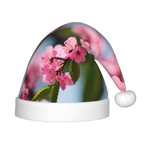 dkkuvt Weihnachtsmütze, Motiv: rosa Kirschblüten, 1 Druck, festlicher Spaß, Unisex, Weihnachtsmütze, für die meisten Weihnachtsfeiern, Urlaubsbedarf, Weihnachtsmützen von dkkuvt