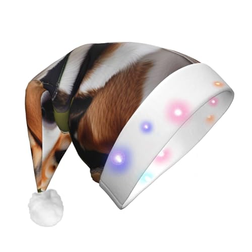 dkkuvt Weihnachtsmütze mit Beagle-Hunde-Druck, LED-Weihnachtsmütze, Weihnachtsmannmütze, Weihnachtsmannmütze, Neujahrsmütze, festliches Party- von dkkuvt