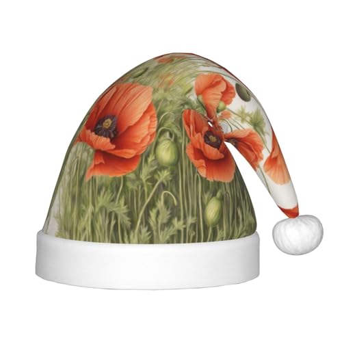 dkkuvt Weihnachtsmütze mit Mohnblumen-Aufdruck, festlich, lustig, unisex, für die meisten Weihnachtsfeiern, Urlaubsbedarf, Weihnachtsmütze von dkkuvt