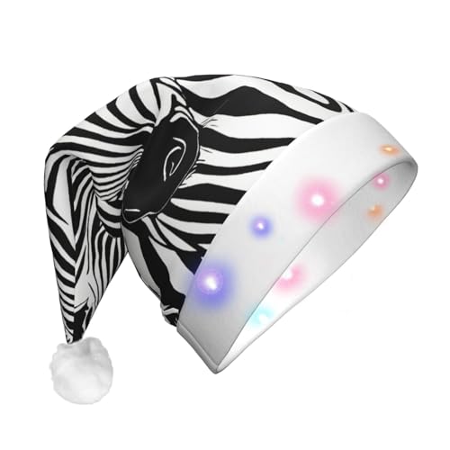 dkkuvt Weihnachtsmütze mit Zebra-Druck, LED-Weihnachtsmütze, Weihnachtsmannmütze, Weihnachtsmannmütze, Silvester, festliches Party-Zubehör von dkkuvt