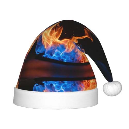 dkkuvt Weihnachtsmütze mit blauem Flammenaufdruck, Unisex, für die meisten Weihnachtsfeiern, Urlaubsbedarf, Weihnachtsmütze von dkkuvt