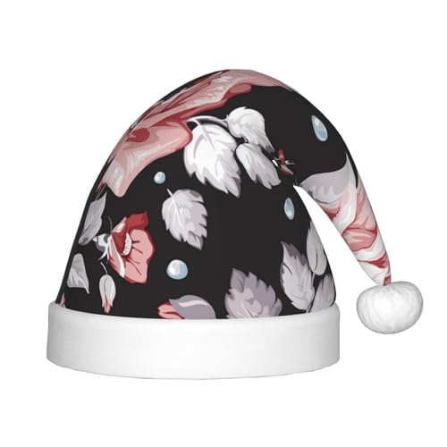 dkkuvt Weihnachtsmütze mit rosa Blumen (2) Aufdruck, festlich, lustig, Unisex, für die meisten Weihnachtsfeiern, Urlaubsbedarf, Weihnachtsmützen von dkkuvt