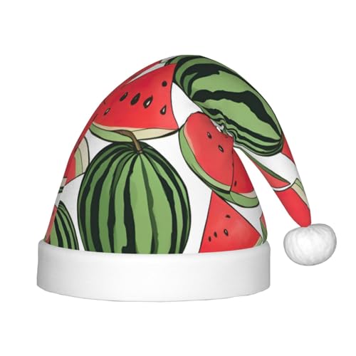 dkkuvt Weihnachtsmütze mit rotem Wassermelonen-Druck, festlich, lustig, Unisex, für die meisten Weihnachtsfeiern, Urlaubszubehör, Weihnachtsmütze von dkkuvt