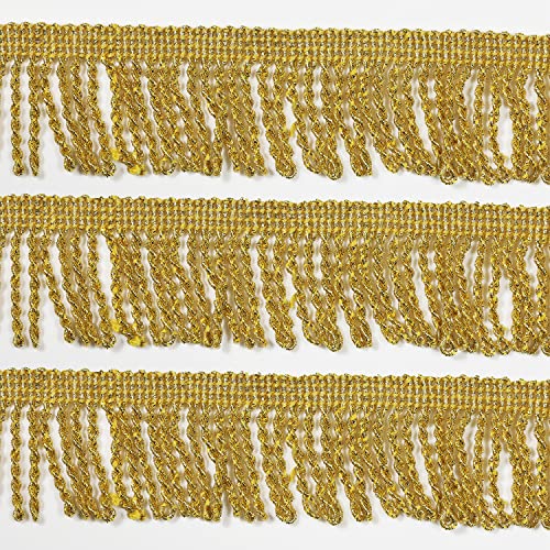 dlboboai Gold Fransen Quaste Trim Spitze Polyester Makramee Quaste Spitze 15 Yards 42 mm breit zum Nähen Handwerk Kleidung Vorhänge Zubehör Lampenschirm Home DIY Dekoration (Gold, 42 mm breit) von dlboboai