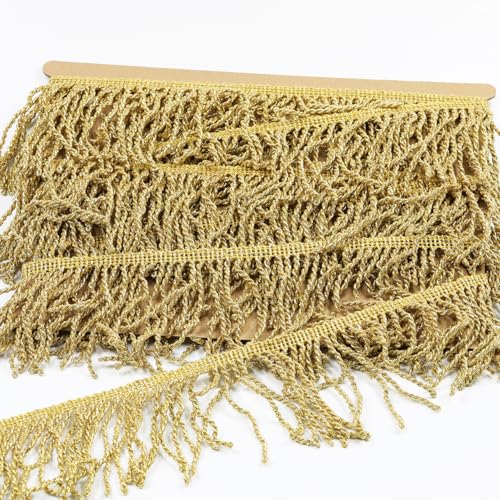 dlboboai Goldene Fransenquaste, Spitze, Polyester, Makramee, Quaste, Spitze, 4,5 m, 100 mm breit, zum Nähen, Basteln, Kleidung, Vorhänge, Accessoires, Lampenschirm, Zuhause, DIY-Dekoration (Gold, 100 von dlboboai