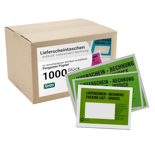 dm-folien Lieferscheintaschen C5 I 1000 Stück I Selbstklebende Versandtaschen mit Aufdruck I Grüne Versandunterlagen für Lieferscheine & Rechnungen I Versandzubehör aus Pergamin-Papier von dm-folien gmbh